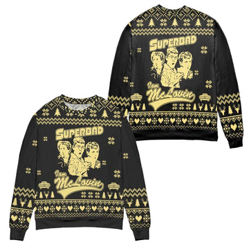 Superbad I Am McLovin Pine Tree Snowflake Pattern Ugly Christmas Sweater ? Black ? Usalast