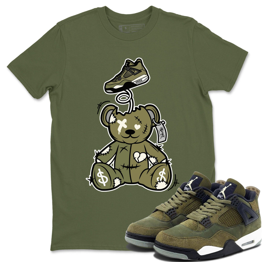 Surprise Teddy Bear Sneaker Tee - Air Jordan 4 Medium Olive