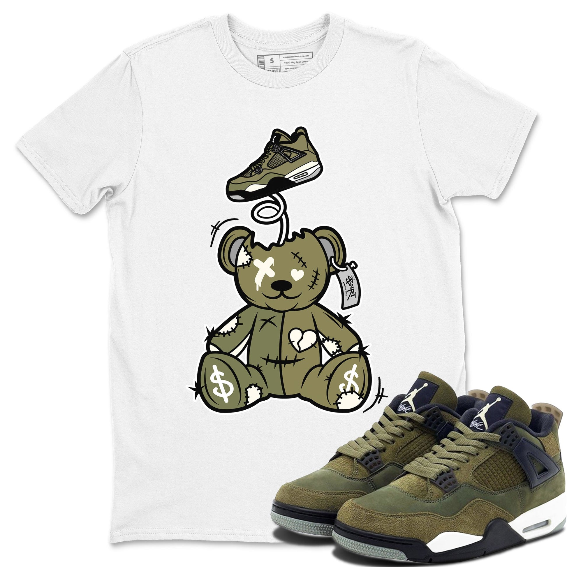 Surprise Teddy Bear Sneaker Tee - Air Jordan 4 Medium Olive