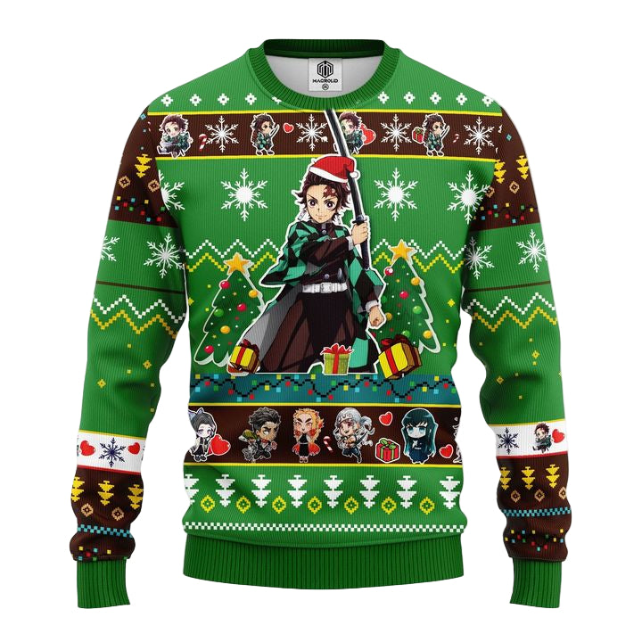 Tanjiro Kamado Demon Slayer Anime Ugly Christmas Sweater Green 1- Amazing Gift Idea Thanksgiving Gift ? Usalast