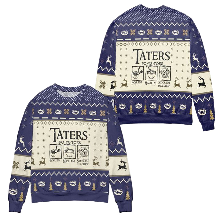 Taters Potatoes Recipe Pine Tree Reindeer Pattern Ugly Christmas Sweater ? Usalast