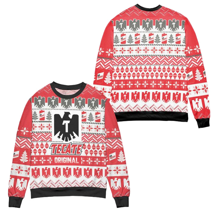 Tecate Original Pine Tree Pattern Ugly Christmas Sweater ? Red ? Usalast