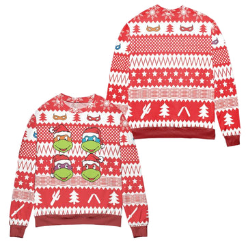 Teenage Mutant Ninja Turtles Pine Tree and Stars Ugly Christmas Sweater ? Red ? Usalast