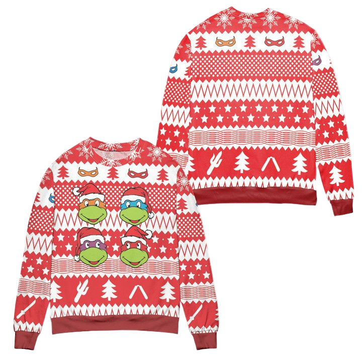Teenage Mutant Ninja Turtles Pine Tree and Stars Ugly Christmas Sweater ? Red ? Usalast