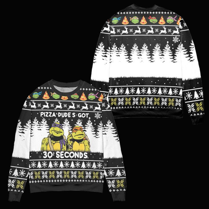 Teenage Mutant Ninja Turtles Pizza Dudes Got 30 Seconds Ugly Christmas Sweater ? Black ? Usalast