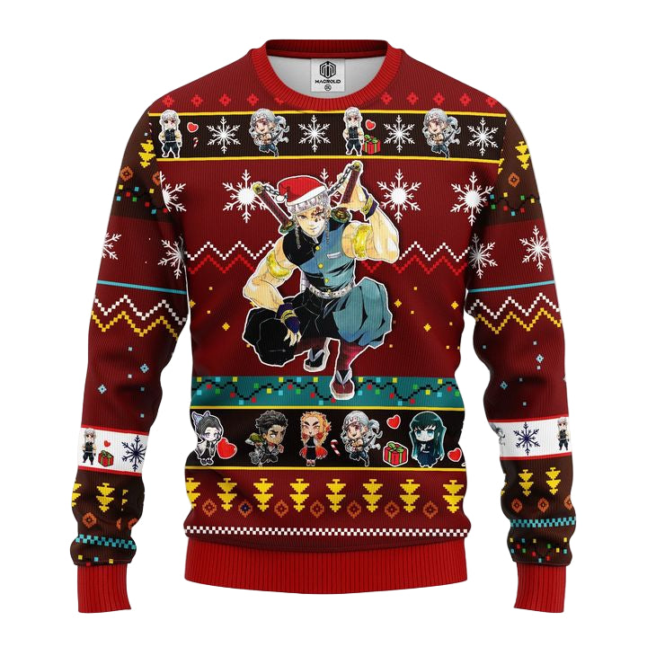 Tengen Uzui Demon Slayer Anime Ugly Christmas Sweater Red 1- Amazing Gift Idea Thanksgiving Gift ? Usalast