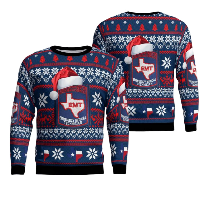 Texas Department Of State Health Services EMT Christmas Sweater 3D ? Usalast