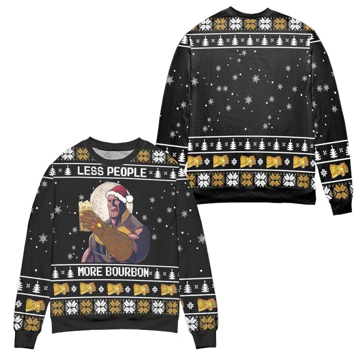 Thanos Less People More Bourbon Snowflake Ugly Christmas Sweater ? Black ? Usalast