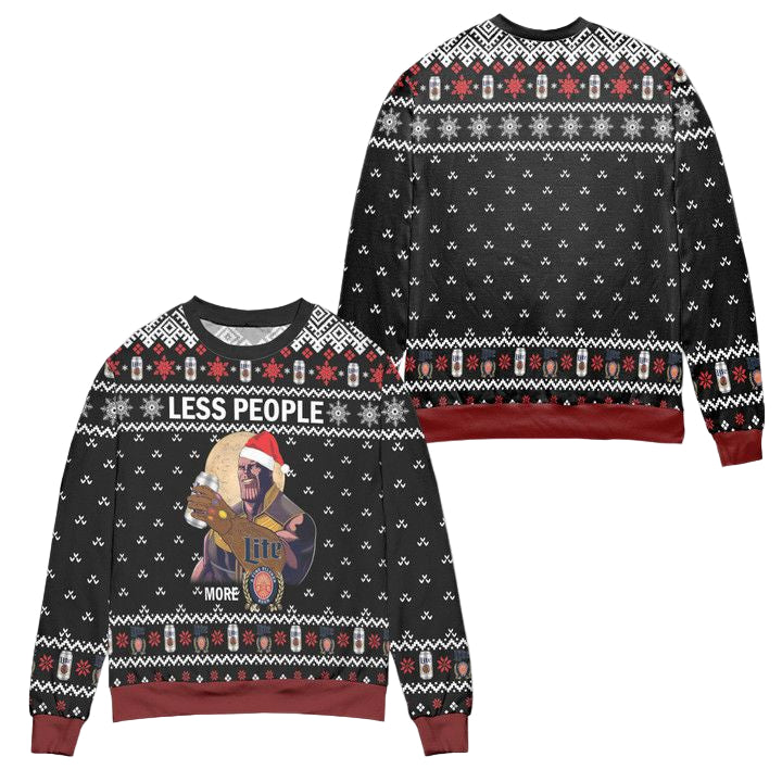Thanos Less People More Miller Lite Snowflake Pattern Ugly Christmas Sweater ? Black ? Usalast