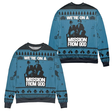 The Blues Brothers Were On A Mission From God Ugly Christmas Sweater ? Blue ? Usalast