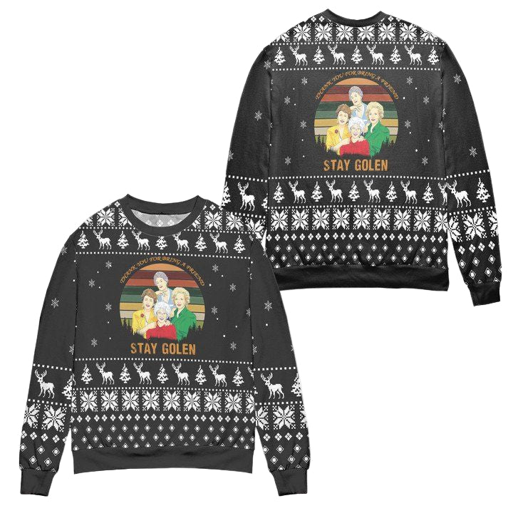 The Golden Girls Thank You for Being A Friend Snowflake Pattern Ugly Christmas Sweater ? Black ? Usalast