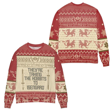 The Lord Of The Rings Theyre Taking The Hobbits To Isengard Ugly Christmas Sweater ? Red White ? Usalast