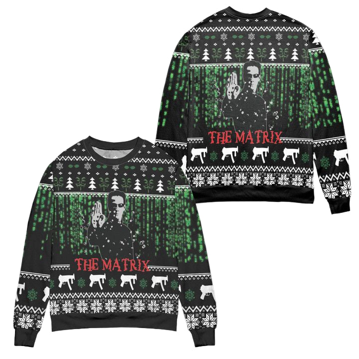The Matrix Snowflake Pine Tree Pattern Ugly Christmas Sweater ? Black ? Usalast