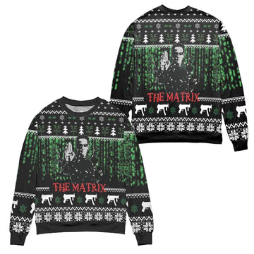 The Matrix Snowflake Pine Tree Pattern Ugly Christmas Sweater ? Black ? Usalast