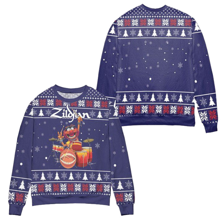 The Muppet Show Zildjian Drums Ugly Christmas Sweater ? Blue ? Usalast