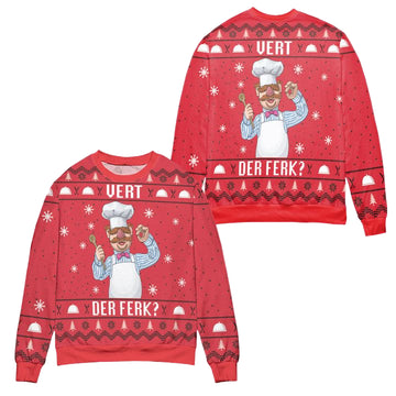 The Swedish Chef Vert Der Ferk The Muppet Show Snowflake Pattern Ugly Christmas Sweater ? Red ? Usalast