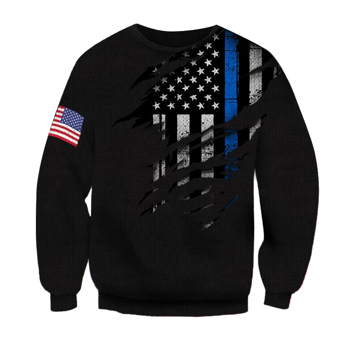 Thin Blue Line And American Flag 3D Sweater Honor Respect Sweater Winter Gifts For Unisex ? Usalast