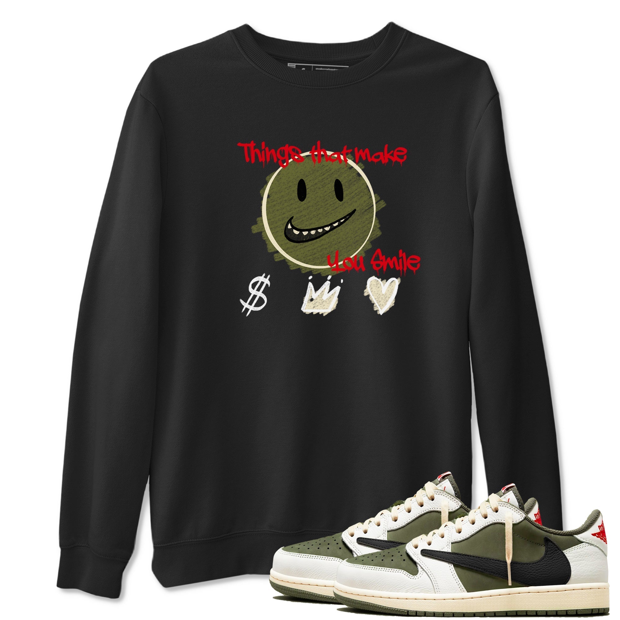 Things That Make You Smile Sneaker Tees - Air Jordan 1 Travis Scott Medium Olive