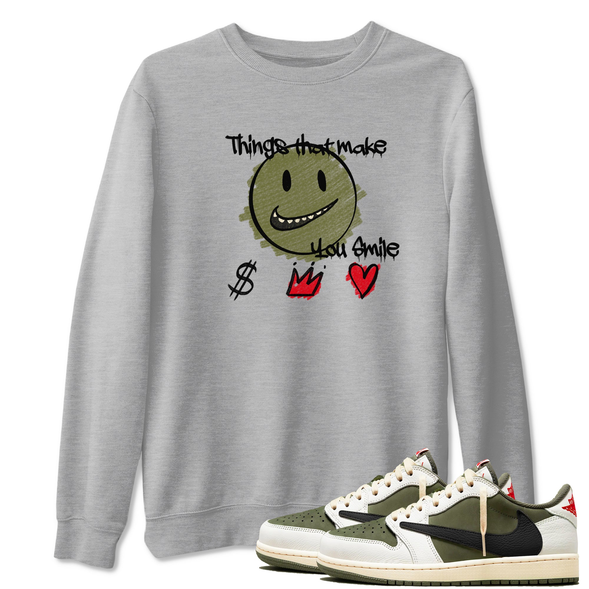 Things That Make You Smile Sneaker Tees - Air Jordan 1 Travis Scott Medium Olive