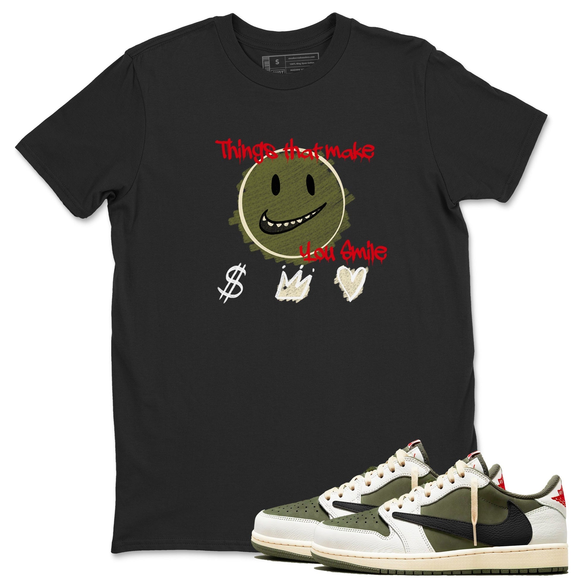 Things That Make You Smile Sneaker Tees - Air Jordan 1 Travis Scott Medium Olive