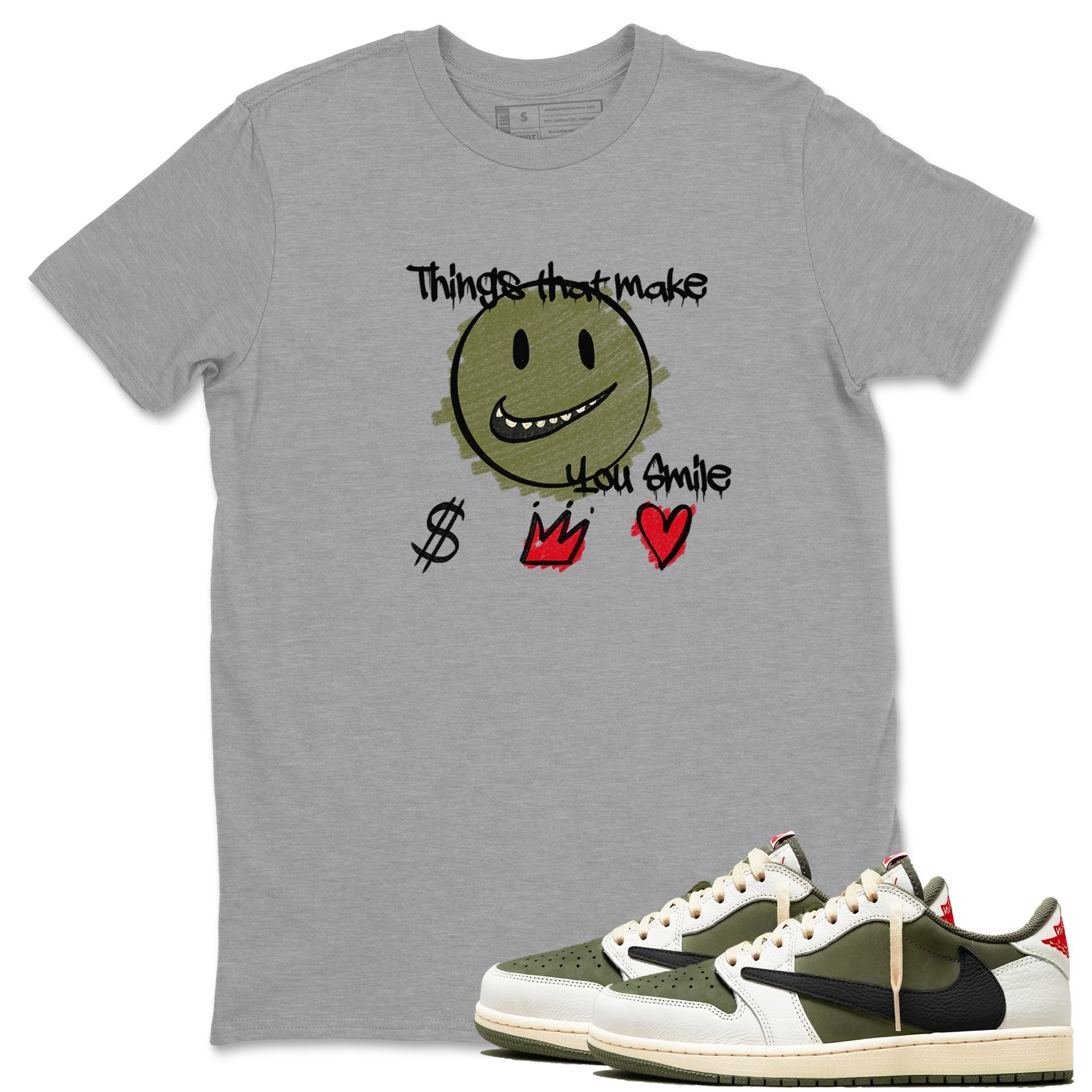 Things That Make You Smile Sneaker Tees - Air Jordan 1 Travis Scott Medium Olive