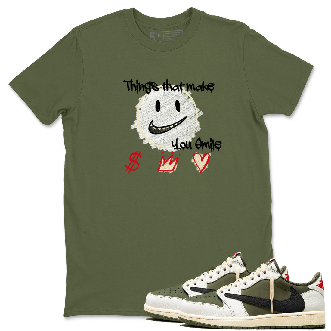 Things That Make You Smile Sneaker Tees - Air Jordan 1 Travis Scott Medium Olive