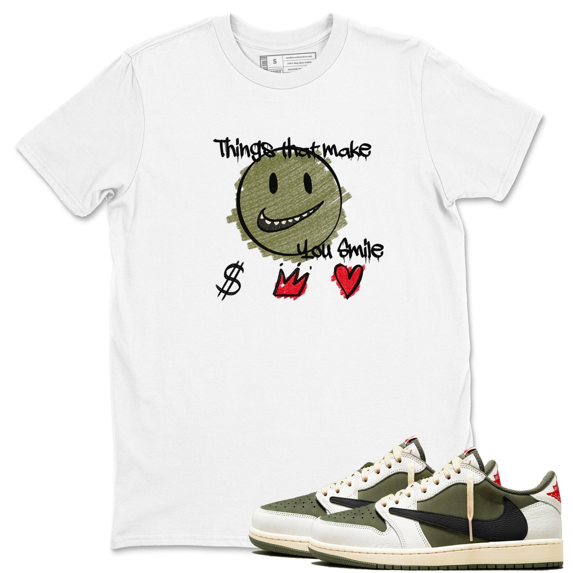 Things That Make You Smile Sneaker Tees - Air Jordan 1 Travis Scott Medium Olive