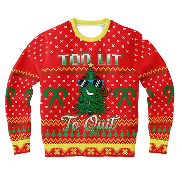 Too Lit To Quit Tree Funny Drinking Morning Humor 3d Ugly Christmas Sweater ? Usalast