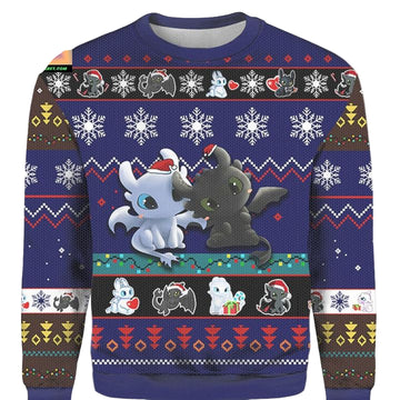 Toothless And Light Fury From How To Train Your Dragon Christmas Ugly 3D Sweater ? Usalast