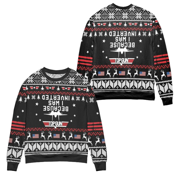 Top Gun Because I Was Inverted Snowflake Pattern Ugly Christmas Sweater ? Black ? Usalast