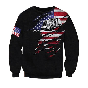 Truck American Flag 3D Sweater Pride Truck Driver Sweater Winter Gift Truck Driver Gift ? Usalast
