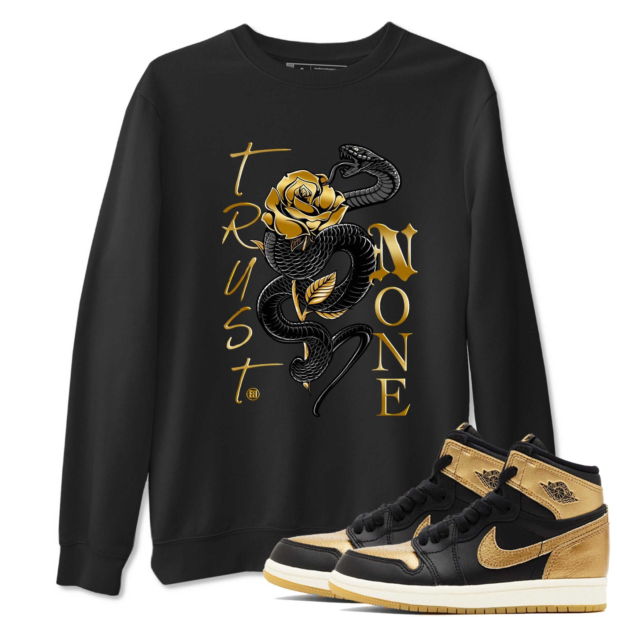 Trust None Sneaker Tees - Air Jordan 1 Black Metallic Gold