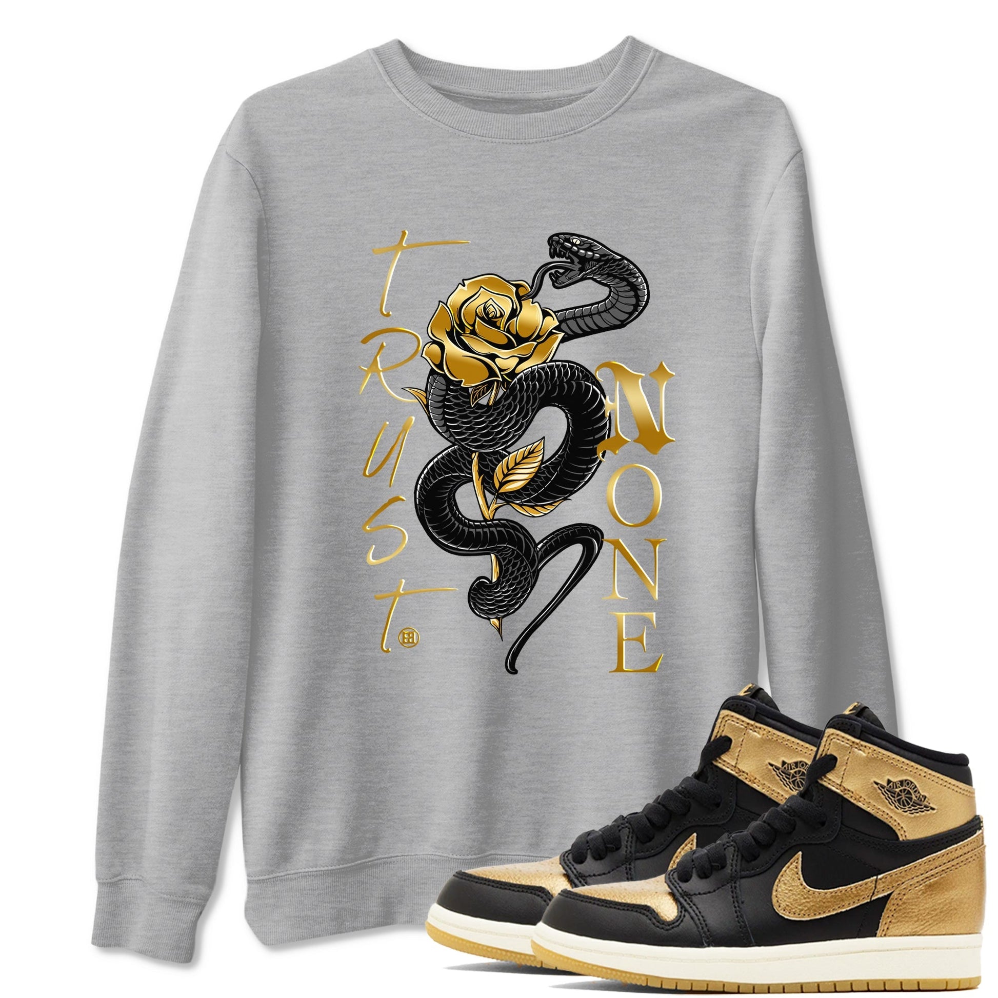 Trust None Sneaker Tees - Air Jordan 1 Black Metallic Gold