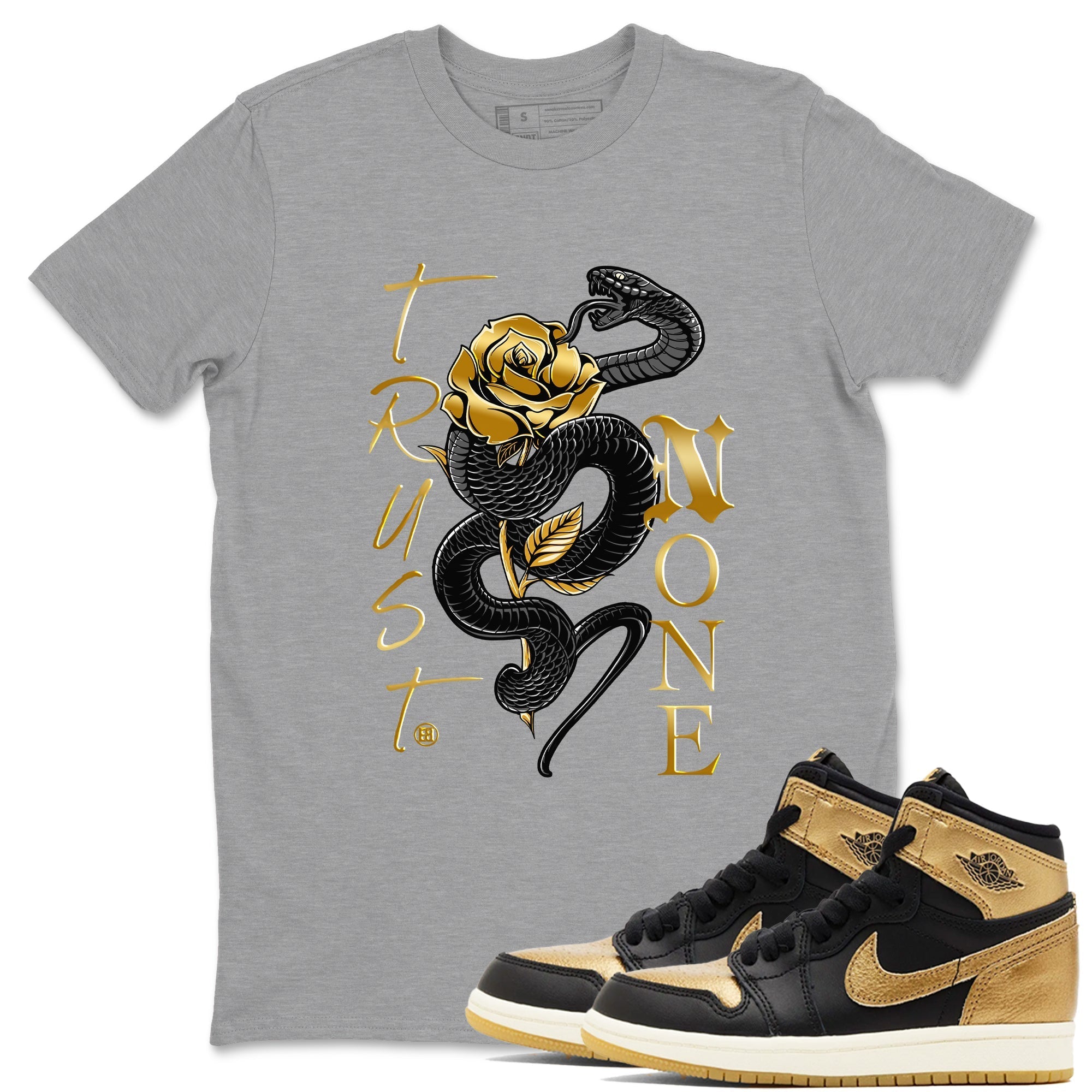 Trust None Sneaker Tees - Air Jordan 1 Black Metallic Gold