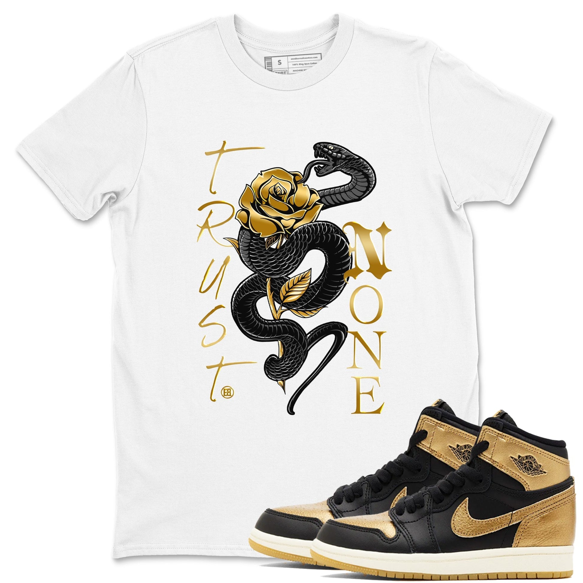 Trust None Sneaker Tees - Air Jordan 1 Black Metallic Gold