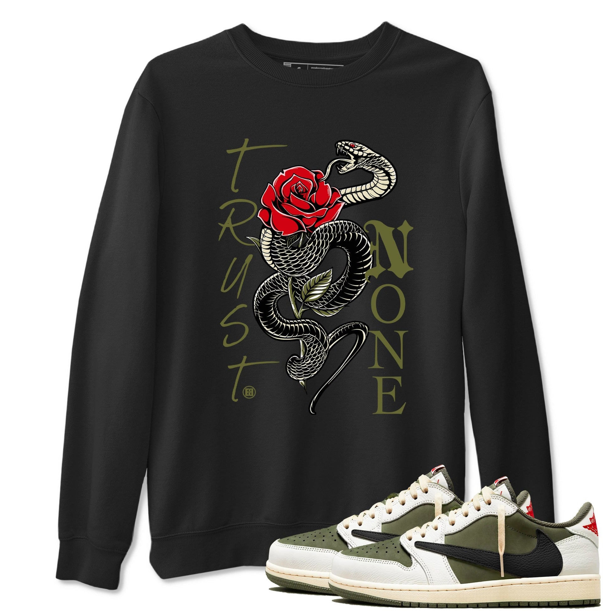 Trust None Sneaker Tees - Air Jordan 1 Travis Scott Medium Olive