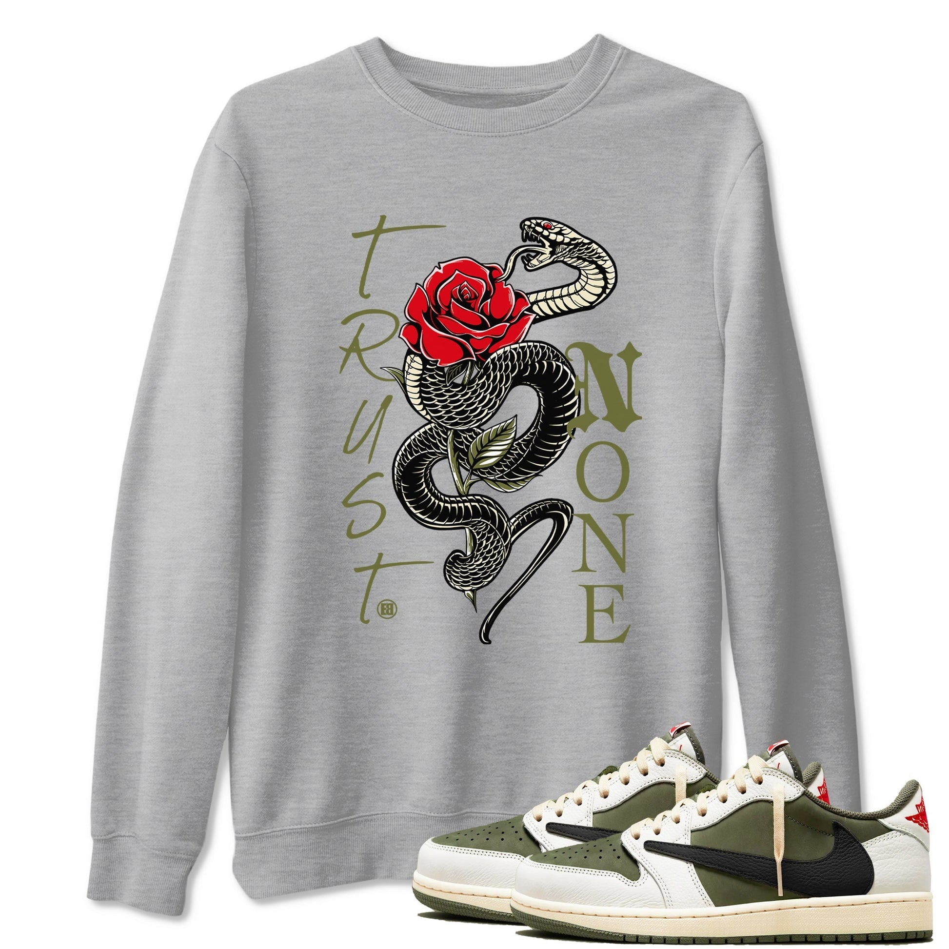Trust None Sneaker Tees - Air Jordan 1 Travis Scott Medium Olive