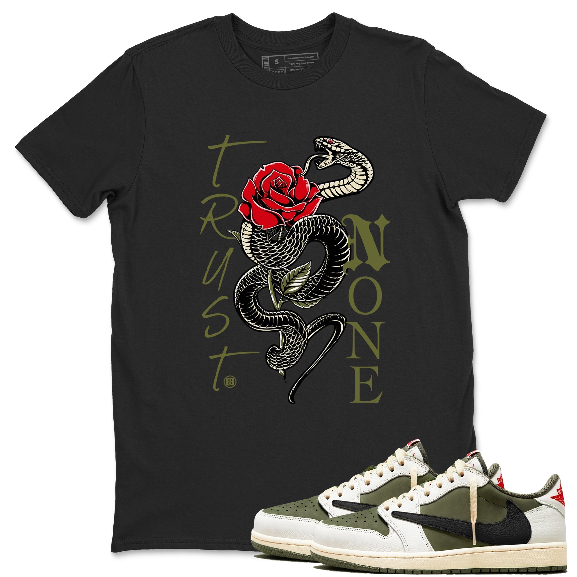 Trust None Sneaker Tees - Air Jordan 1 Travis Scott Medium Olive