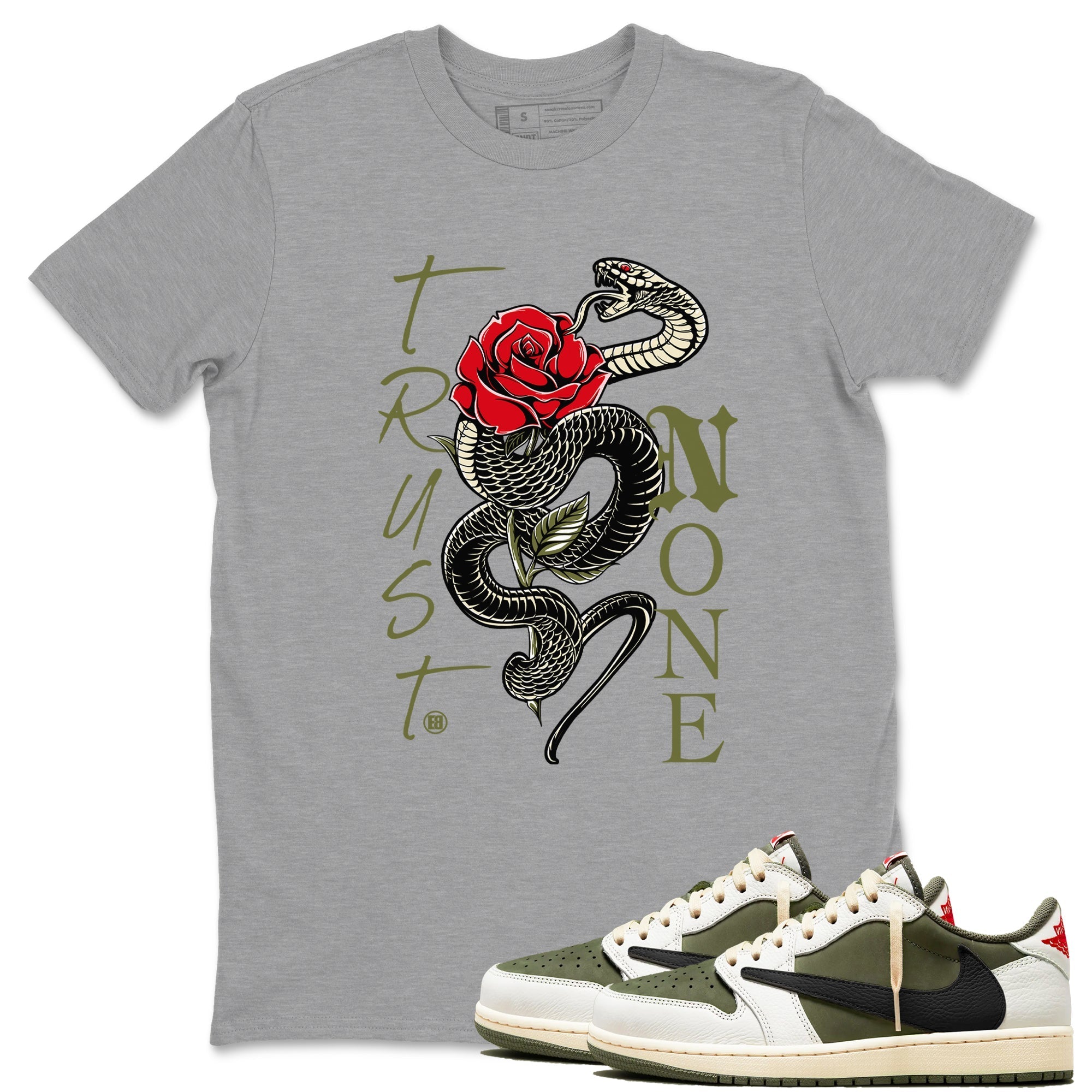 Trust None Sneaker Tees - Air Jordan 1 Travis Scott Medium Olive