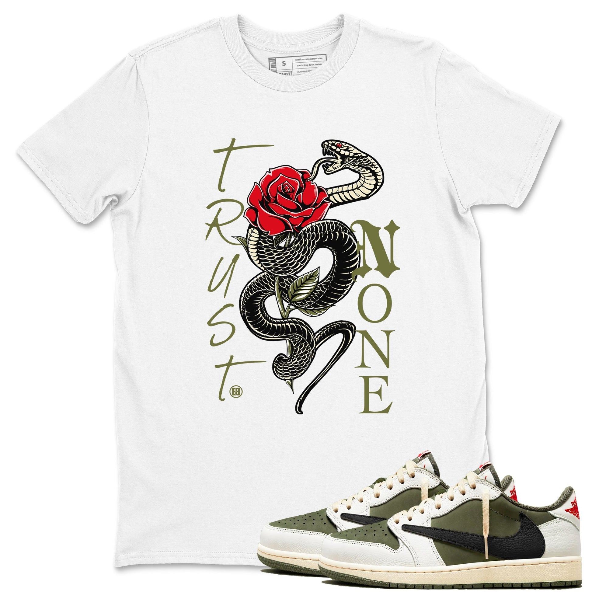 Trust None Sneaker Tees - Air Jordan 1 Travis Scott Medium Olive