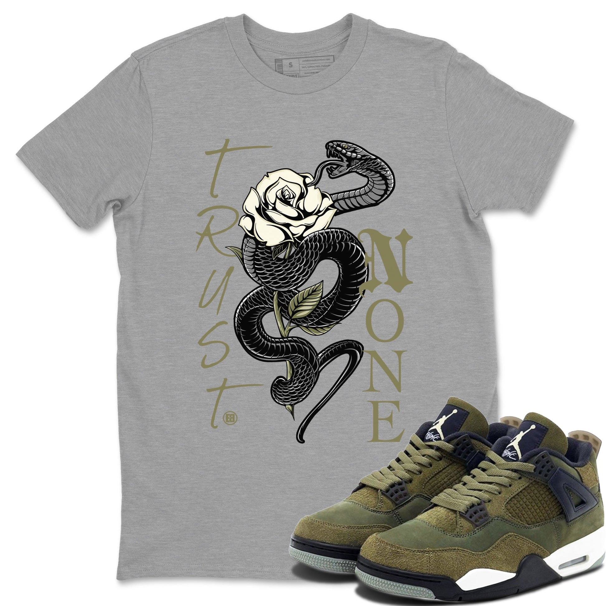 Trust None Sneaker Tee - Air Jordan 4 Medium Olive