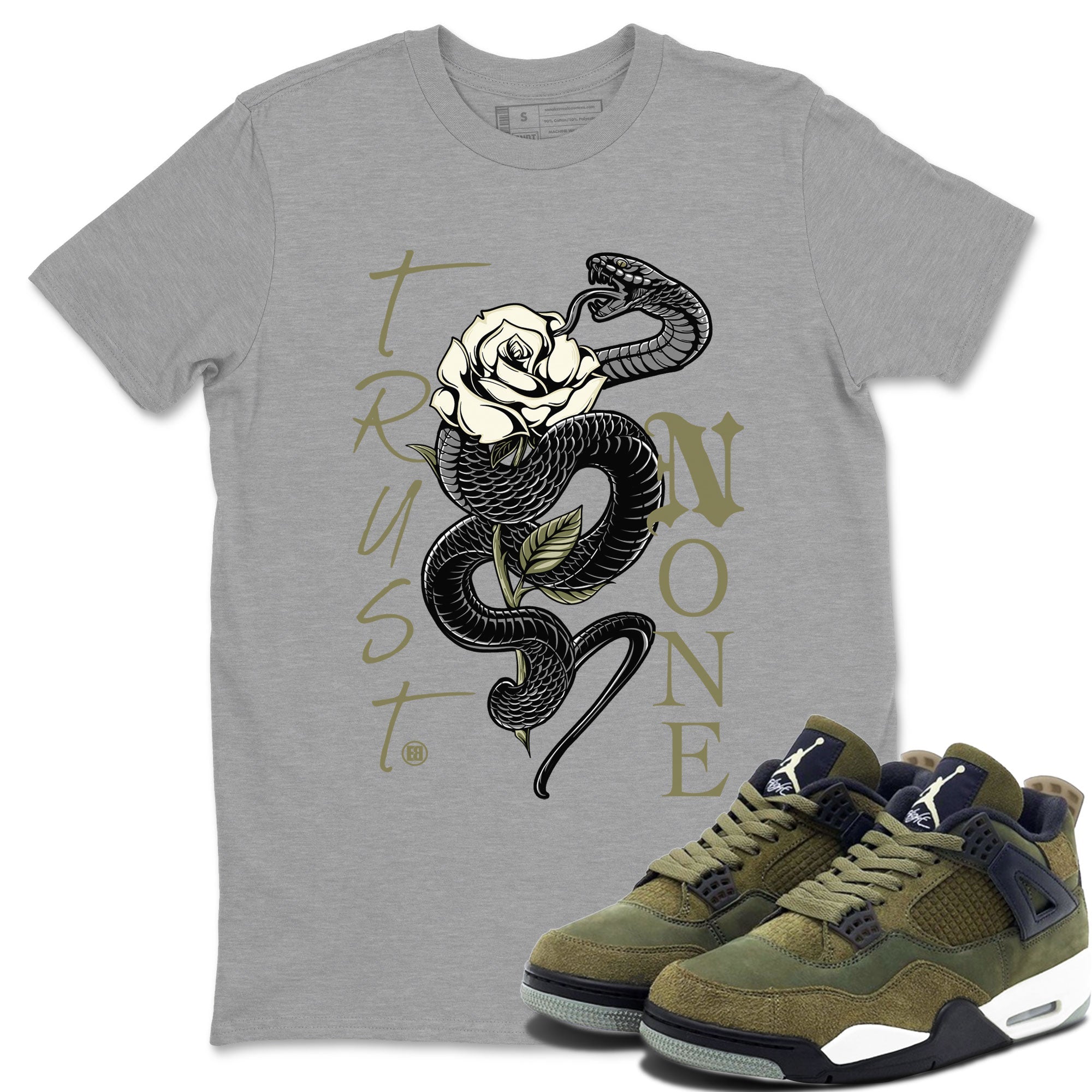 Trust None Sneaker Tee - Air Jordan 4 Medium Olive