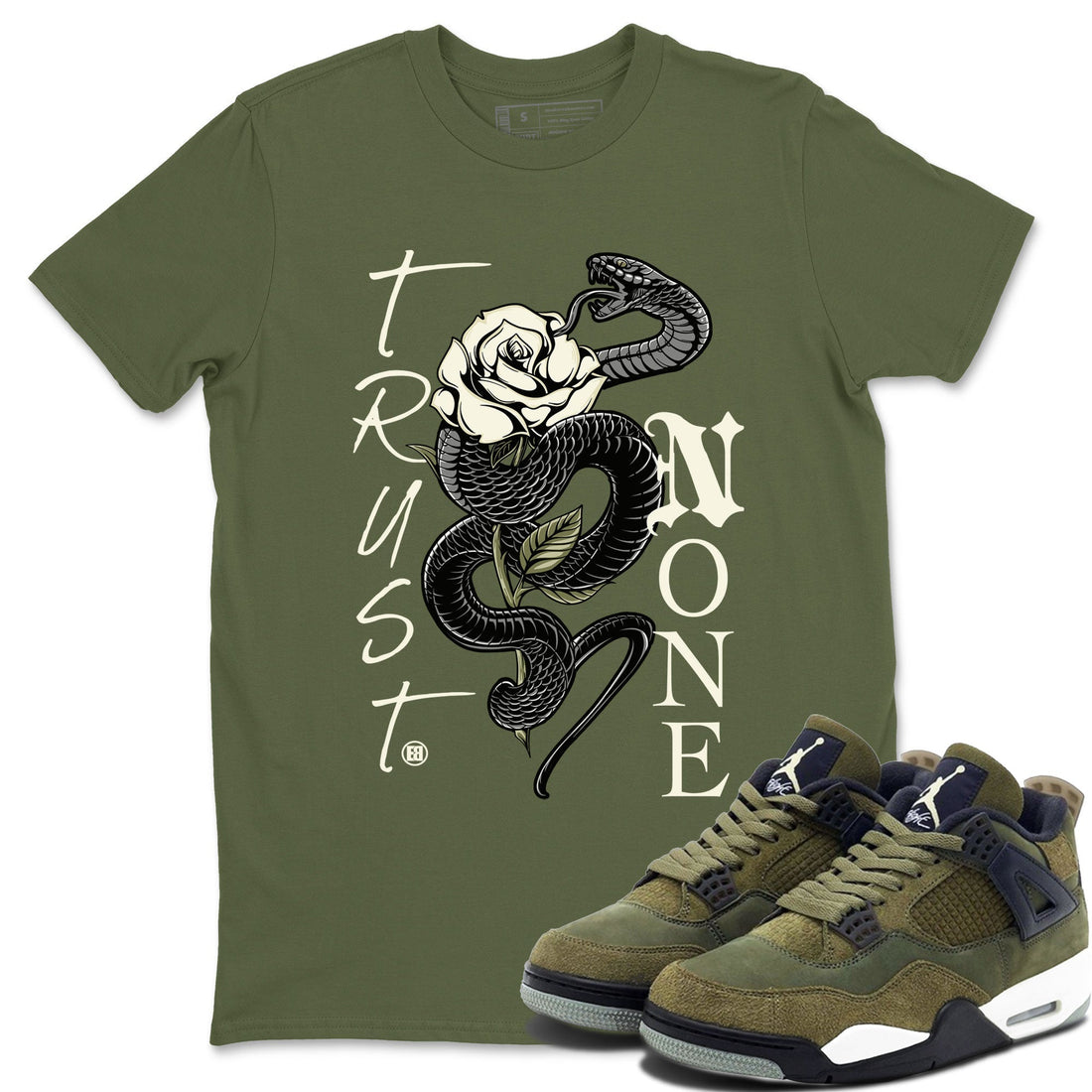 Trust None Sneaker Tee - Air Jordan 4 Medium Olive