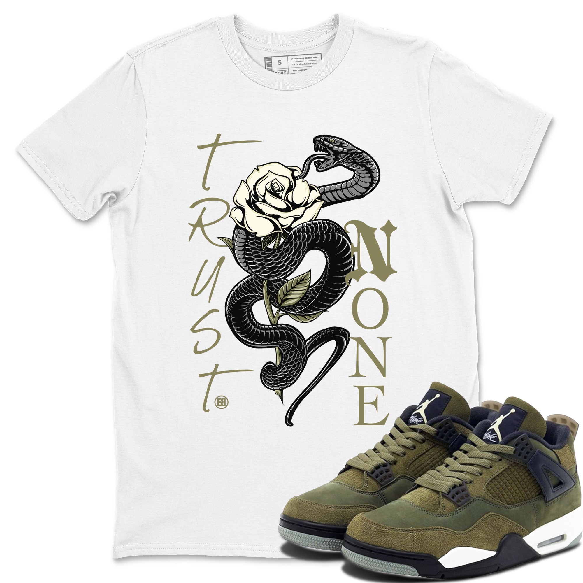 Trust None Sneaker Tee - Air Jordan 4 Medium Olive