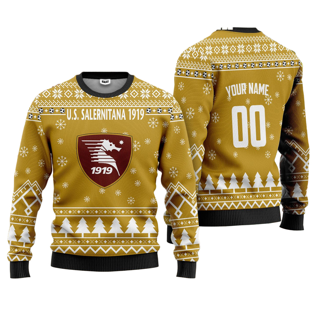U.S. Salernitana 1919 Personalized Ugly Christmas Sweater Gold Version ? Usalast