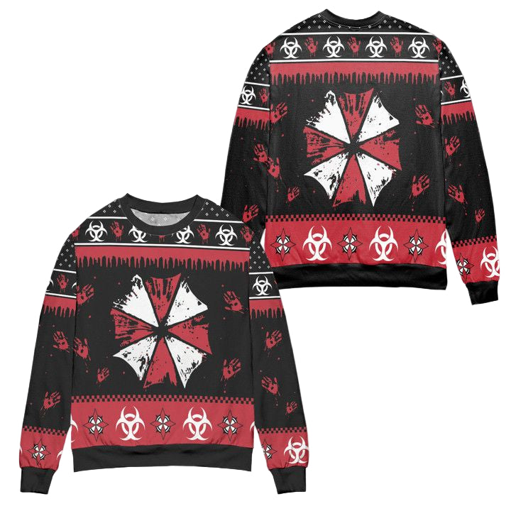 Umbrella Corps Resident Evil Bloody Handprints Ugly Christmas Sweater ? Usalast
