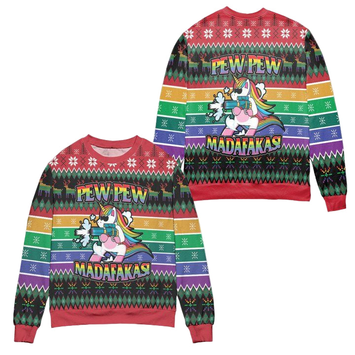 Unicorn Pew Pew Madafakas Ugly Christmas Sweater ? Usalast