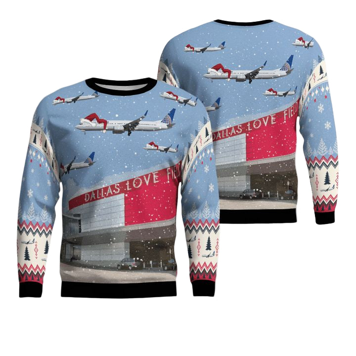 United Airlines Boeing 737-900 over Dallas Love Field Christmas AOP Sweater ? Usalast