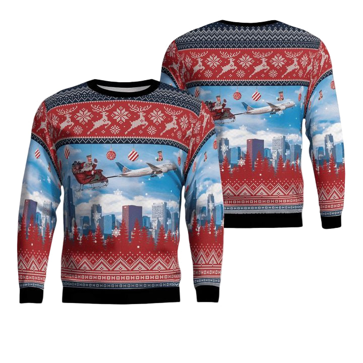 United Airlines Boeing 787 Dreamliner With Santa Over Chicago Christmas AOP Sweater ? Usalast