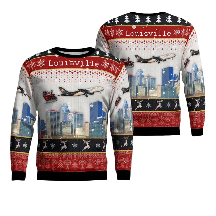 UPS Airbus A300F4-622R With Santa Over Louisville Christmas AOP Sweater ? Usalast